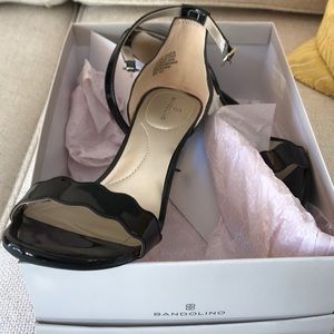 Bandolino black patent ankle strap heels